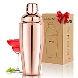 Cocktail Shaker 23oz Martini Shaker Bar Drink Shaker Bar tools with Built-In Strainer for Bartender, Professional 18/8 Stainless Steel Margarita Mixer for Mixed Drinks (Rose Gold)