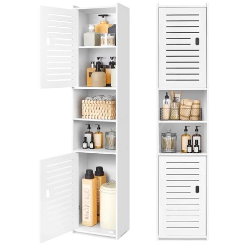 Armadietto portaoggetti alto da bagno, autoportante, sottile, per ufficio, soggiorno, cucina, ingresso, carta igienica, bianco