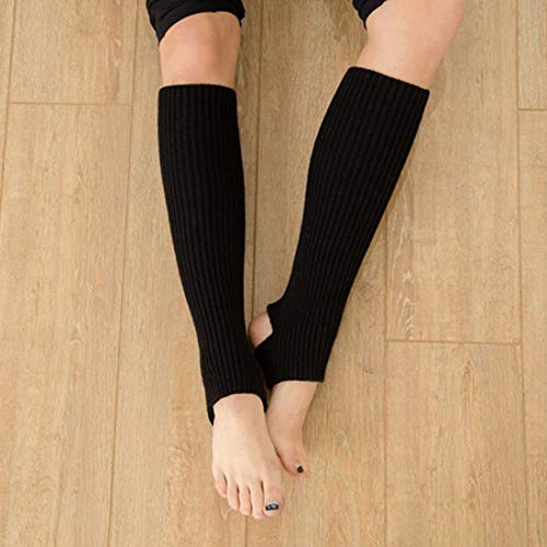 Toes Home Women Stirrup Leg Warmers Boot Cuffs Yoga Socks Knee High Length Crochet For Pilates Dance (One Size, 2 Pairs Black) #TOP6