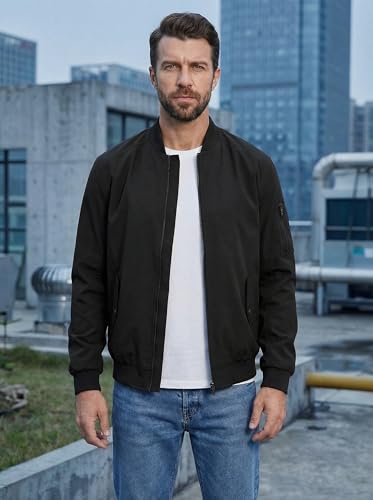 TBMPOY Men's Lightweight Bomber Jackets Spring Light Casual Stylish Windbreaker Fall Flight Golf Fashion Jacket for Men Black XXXL - Thumbnail 3