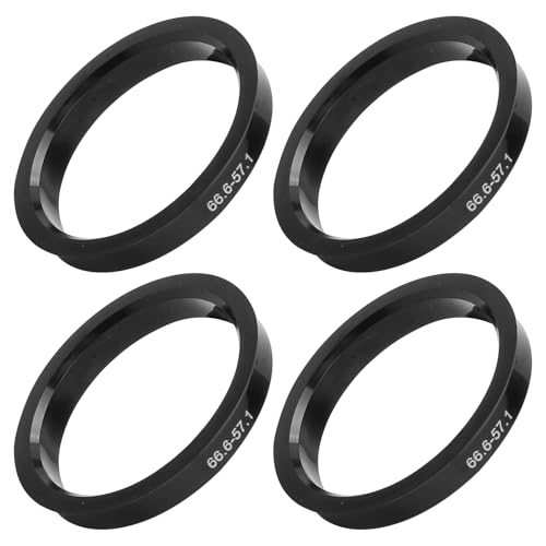 VOSSOT 4PCS Anillos Centradores 66.6 a 57.1 mm, Anillos Centrado Plástico Negro Universales para Llantas Aleación Acero, Reducción Vibraciones, Instalación sin Herramientas, Ajuste Preciso y Duradero