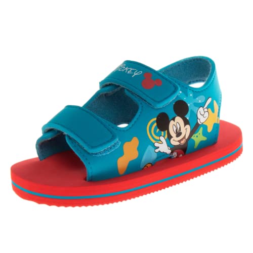 Disney Boys Mickey Mouse Sandals - Summer Shoes Kids Water Shoes - Beach Adjustable Strap Open Toe Outdoor Slides Sport Athletic Character Slip On Quick Dry Waterproof (Blue/Red) (Size 5-6 Toddler) #TOP24