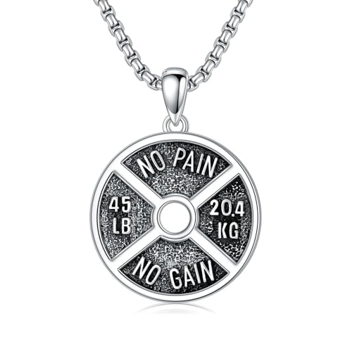 PDTJMTG Dumbbell Necklace for Men Sterling Silver Fitness Gym Barbell Pendant Weight Plate Necklaces Jewelry for Dad Son Weight Lifter