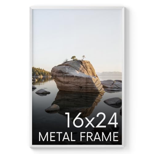 HAUS AND HUES 16x24 White Aluminum Poster Frame - Vertical & Horizontal Hanging, Shatterproof Plexiglass - Ideal for Home, Room, Office (16x24 in, White)