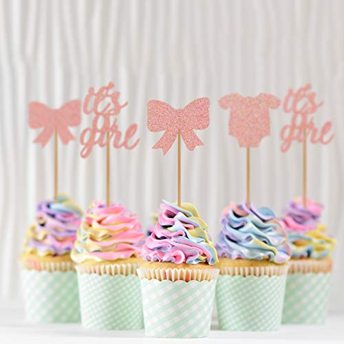 48 Pcs Baby Shower Cupcake Toppers It's A Girl Birthday Cupcake Topper With Baby Jumpsuits Cupcake Picks Girls Birthday Party Cake Decorations Supplies Rose Gold #TOP4