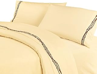 HiEnd Accents Western Barbwire 350 Thread Count Bed Sheet Set, Queen, Cream