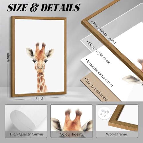 Safari Nursery Wall Art Decor Set of 6 Baby Animal Wall Art Kids Canvas Wall Art Safari Nursery Pictures Jungle Animal Prints Baby Boy Art Giraffe Painting for Room Bedroom 8x10 Inch Framed by Joocrise - Used condition - Image 2