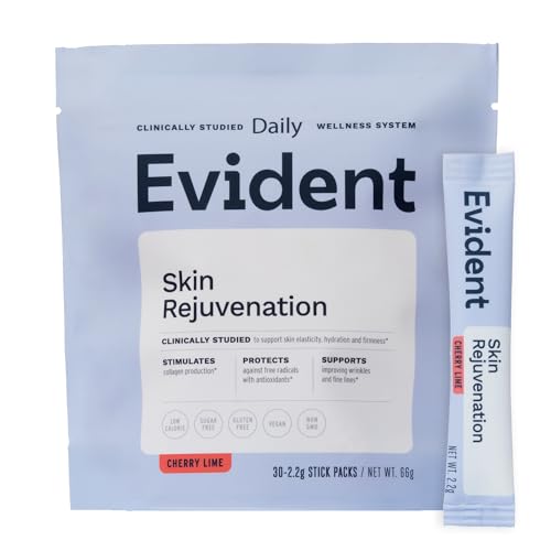 Image of Skin Rejuvenation Powder - Collagen Supplement w /Resveratrol, Sodium Hyaluronate, CollaBZEn, Vitamins C & E - Supports Elasticity, Hydration, Firmness - 30 Stick Packs, Cherry Lime