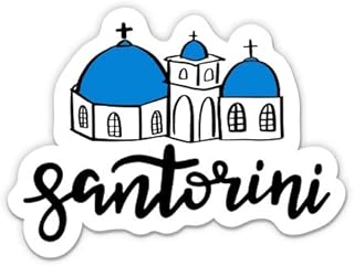 Santorini Greece Blue Domed Churches - 3" Vinyl Sticker - for Car Laptop I-Pad Phone Helmet Hard Hat - Waterproof Decal