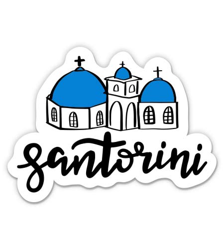 Santorini Greece Blue Domed Churches - 3" Vinyl Sticker - for Car Laptop I-Pad Phone Helmet Hard Hat - Waterproof Decal