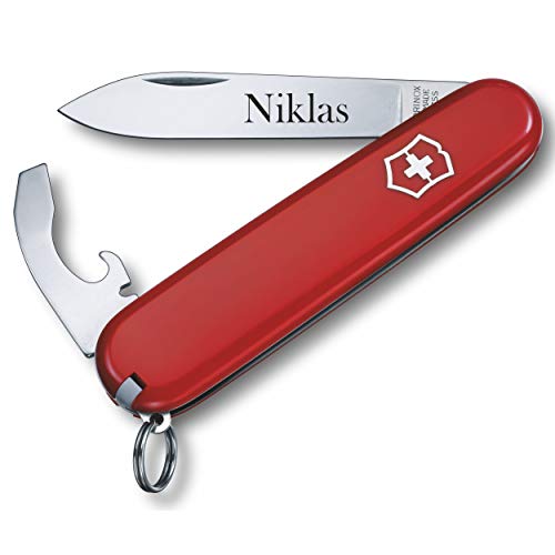 Victorinox Couteau de poche Bantam avec gravure souhaitée sur la lame - Cadeau pour homme et femme - Couteau suisse personnalisé avec 8 fonctions - 0.2303 (rouge)