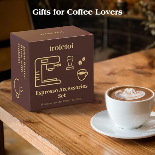 troletoi 7 PCS Espresso Accessories Kit: 53.3mm Espresso Tamper, Coffee Distributor, Puck Screen, Dosing Funnel and WDT Tool, Espresso Tools Set Fits Breville 54mm Espresso Machines and Portafilters