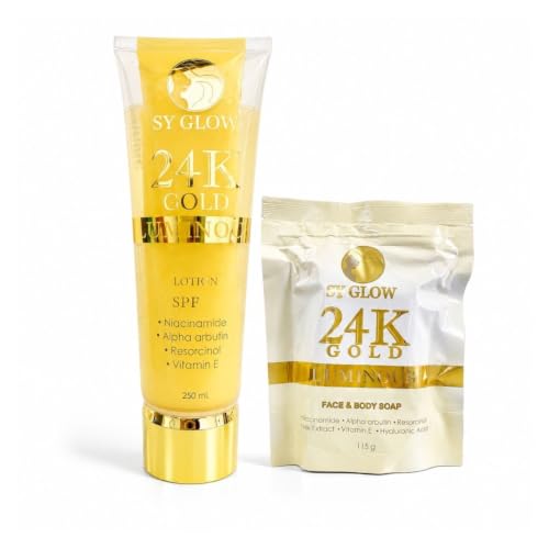 SY GLOW 24K Gold Soap and Lotion Bundle with Niacinamide and Vitamin E