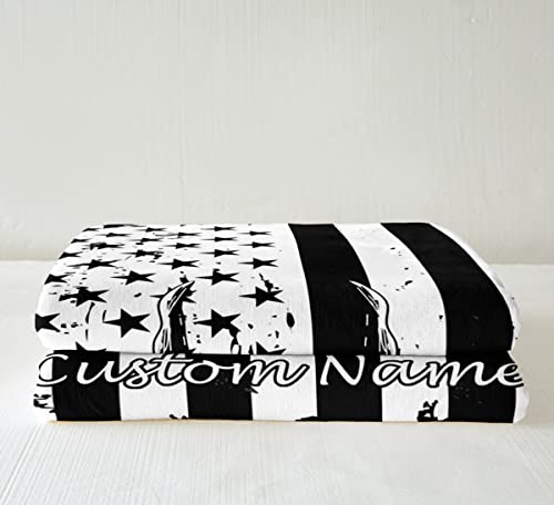Personalized Deer Skull Throw Blanket Queen 90"X90",Custom American Flag Hunting Fleece Bed Blanket With Name Gifts For Boys Teen Men,Boho Arrows Southwestern Tribal Exotic Sherpa Blanket Black White #TOP2