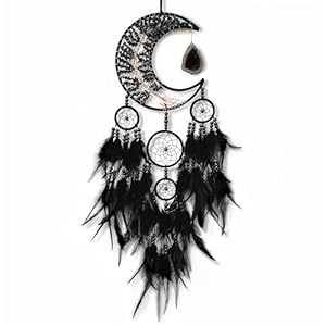 Large Dream Catcher,Moon Dream Catchers with Chakra Gemstone Agate Stone,Black Crystal Tree of Life Dream Catcher,Dream Catchers for Adults,Boho Bedroom Decor (Black Natural Gem Agate)