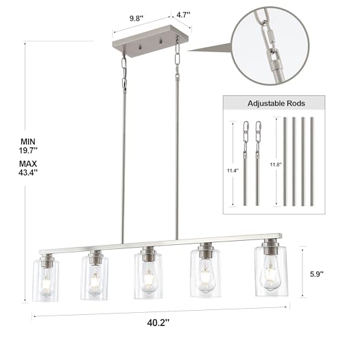 Mecgirn Island Light for Kitchen, Brushed Nickel Dining Room Light Fixture Over Table, 5-Light Linear Chandelier Pendant Lighting for Dining Table Kitchen Island Living Room by Mecgirn - Image 5