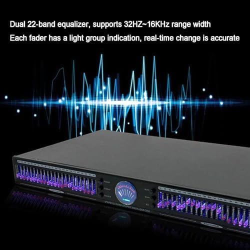 Professional 22-Band Graphic Equalizer with 10 Preset Effects, Dual Channel, Noise Reduction, 1U Rack Mount for Studio and Concert Audio Tuning