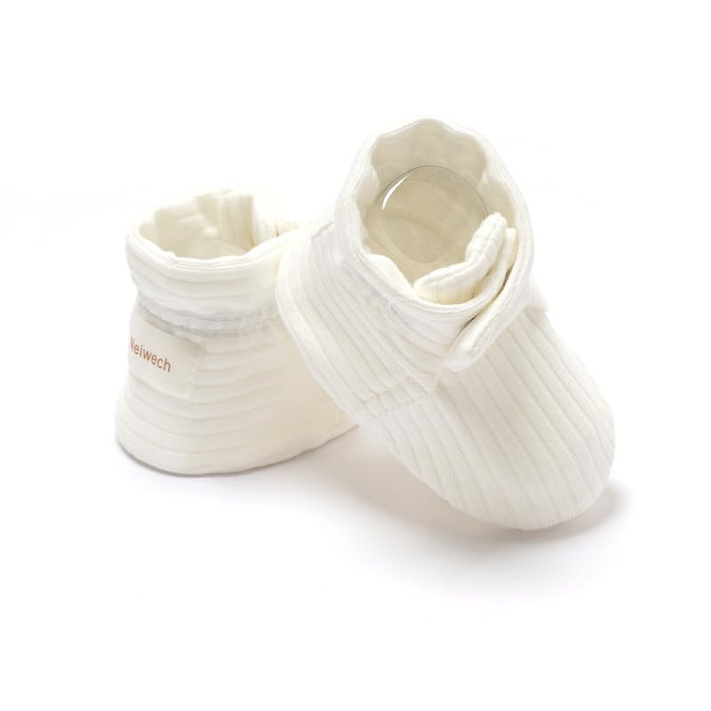 Neiwech Baby Slippers Newborn Infant Booties Shoes Soft Cozy First Walkers Boots for Boy Girl White 3-6 Months