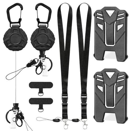 2 Magnéticos Llavero Retractil Llavero Extensible Duradero con 2 Porta Tarjetas Identificativas 2 Lanyard 2 Cojín para Cuerda para Movil para Tarjetas de Identificación Llaves Teléfonos Móviles