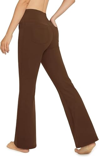 Promover Pantalones de yoga con corte de bota para mujer con 4 bolsillos, pantalones de mezclilla acampanados para mujer, pantalones de vestir casuales de cintura alta, Marrón oscuro-31, XXL