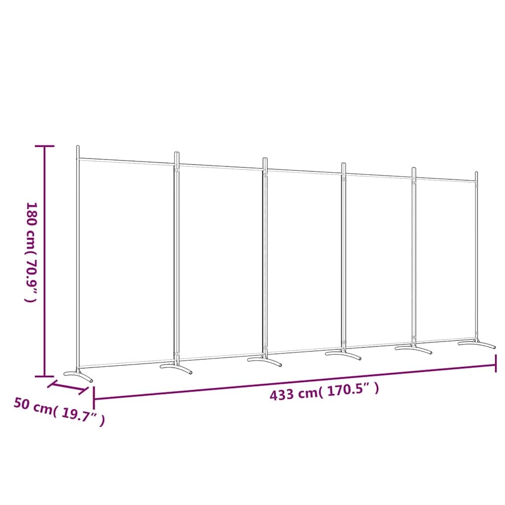 vidaXL Cloison de séparation 5 Panneaux Blanc 433x180 cm Tissu