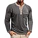 Mens Henley Shirts Long Sleeve Casual Button Basic T-Shirts Classic Vintage Tee Shirts with Pocket Darkgrey