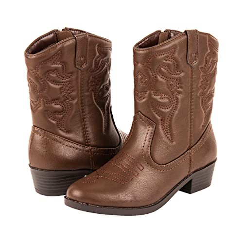 Kassie Daniela ~ Andie ~ Kids Western Cowboy Stitched Pointe Toe Low Heel Ankle Mid Shaft Fashion Girls Boots (D. Tan Pu, 5) #TOP3