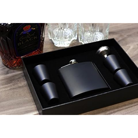Groomsman Gift Groomsmen Proposal 6oz Flask Funnel and 4 Shot Cups | 6pc Premium Gift Box Set Black Cover