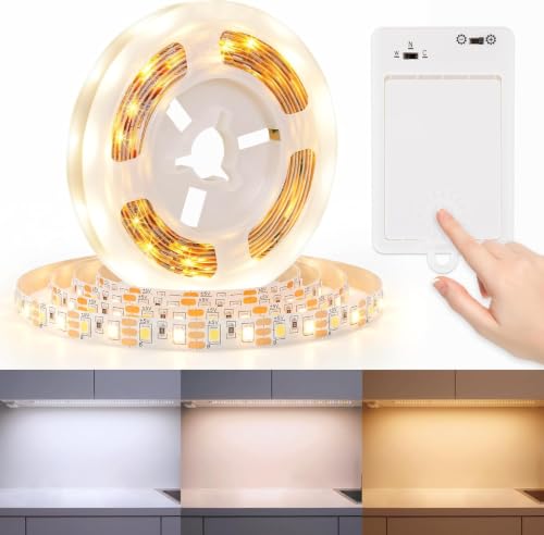 StarryEver 1 Pack 3.3FT Battery Powered LED Strip Lights, 2700K-6000K Tunable White LED Cabinet Lights, Self-Adhesive Dimmable Cuttable Flexible LED Light Strips for Shelves, Bedroom, Closet, Pantry by StarryEver - Used condition - US$8.13