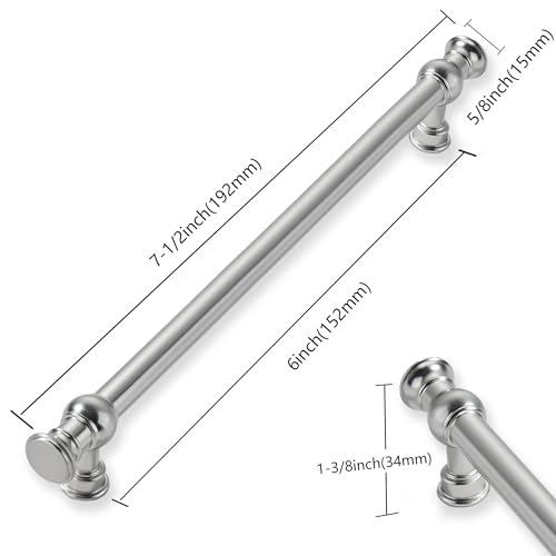 ZAUYX 10-Pack 6inch(152mm) Hole Center Brushed Satin Nickel Cabinet Pulls Solid Heavy Duty Kitchen Cabinet Hardware for Cupboard Drawer Pulls Cabinet Handle by ZAUYX - Image 2