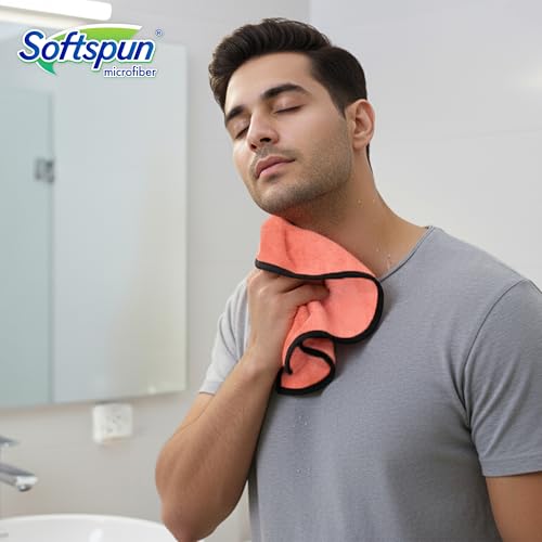 Image of SOFTSPUN Microfiber Hand & Face Wipes 280 GSM 20x30 Cms, 4 Piece Towel Set, (Peach Colour) Super Soft & Silky for Hand, Face and Body - Hypoallergenic Sensitive Skin Wipes & Washcloths.