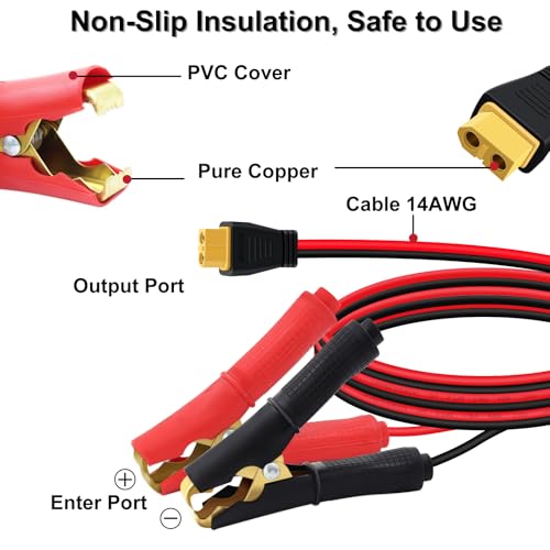 YINGAYOU XT60 auf Krokodilklemme 14AWG 20A XT60 auf Batterie Krokodilklemmenkabel 12V 24V Kabel Können Ihr Gerät über Solarzellen Aufladen (1 m)