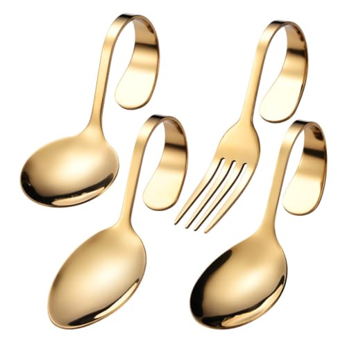 FGDTREE Premium Stainless Steel Spoon and Fork with Innovative Bent Handle Design Camping Outdoor Meal Utensils for Various Dishes Camping Outdoor