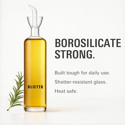 Olietta Oil Dispenser Borosilicate Glass Olive Oil Bottle 500ml 0.5 Litre - Non-Drip No-Rubber-Seal Pourer & Vinegar Drizzler, Leakproof & Easy to Clean for Kitchen and Table - Image 3