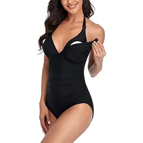 EastElegant Women's Nursing Swimwear One Piece Breastfeeding Swimsuits Bikini (Black, XX-Large) Cover