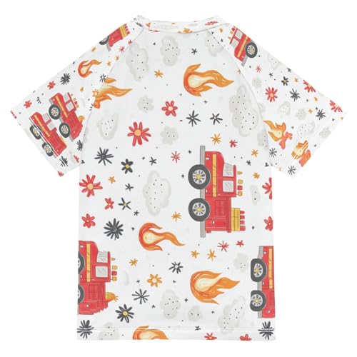 Boys Short Sleeve T-Shirts Fire Engine Truck Car Rashguard Kids Swim Shirts Sun UPF 50+ Multicoloured2