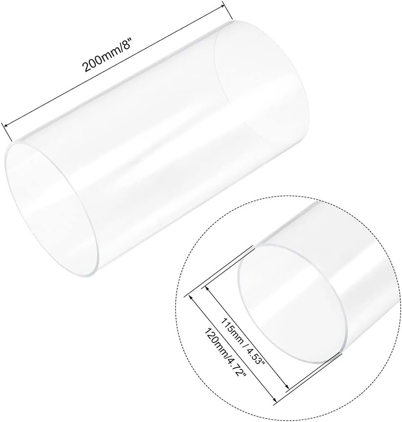 Acrylic Pipe Rigid Round Tube Clear 115mm ID 120mm OD 200mm, for Lamps and Lanterns Water Cooling System