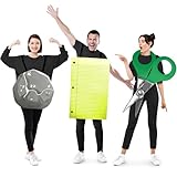Zadin Rock Paper Scissors Costume, Family Halloween Costume for 3-4 People, Funny Trio Group Costume,Three Person Halloween Costume (Green Yellow Gray)