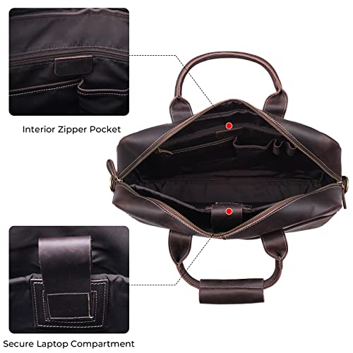 Genuine Leather Briefcase For Men 16 Inch Full Grain Leather Laptop Briefcase Messenger Bag Tote Satchel Bag With Ykk Metal Zippers (Update Version) #TOP5