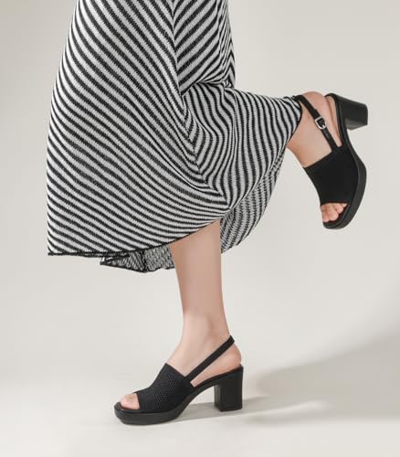 Ankis Black White Nude Heels Platform Heeled Sandals Knit Chunky Block Elastic Slingback Open Toe Ankle Strappy Heels4