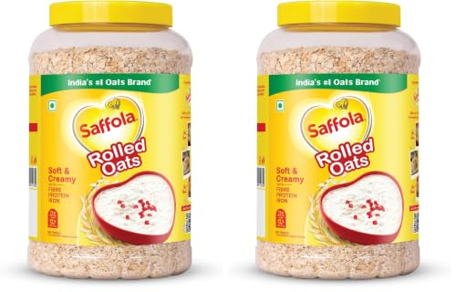 Image of Saffola Rolled Oats | 1kg Jar | Soft & Creamy | Power of Protein, Iron & Fibre, Nutritious grain | No added sugar & Preservatives | Helps manage weight | Aids Digestion (Pack of 2)