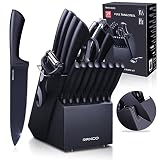 Knife Set Black,RAXCO Knives Set For Kitchen Full Tang Steel Steak Knife Set(8)+Chef's Knives(6),Kit