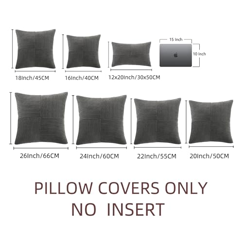 Image of Fancy Homi 2 Packs Dark Gray Samll Decorative Throw Pillow Covers 12x12 Inch with for Couch Bed Sofa, Rustic Farmhouse Boho Home Decor, Soft Corss Patchwork Corduroy Square Cushion Case 30x30 cm