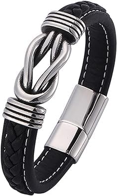 VINI EXPORTS Black Leather Braided Steel Bracelet For Men And Boys Gym Bracelet For Boys Genuine Leather Bracelet Gifts For Him Stylish 8 Inch Bracelet (B0CQ56X2P5) Amazon Price History, Amazon Price Tracker