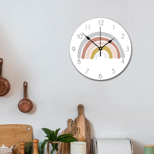 Aroggeld Rainbow Boho Clock Nursery Decor Wall Clock Personalized Silent Non Ticking Wooden Wall Clock Battery Operated Esay Read For Home Decor Kids Room Office Housewarming Gift #TOP4