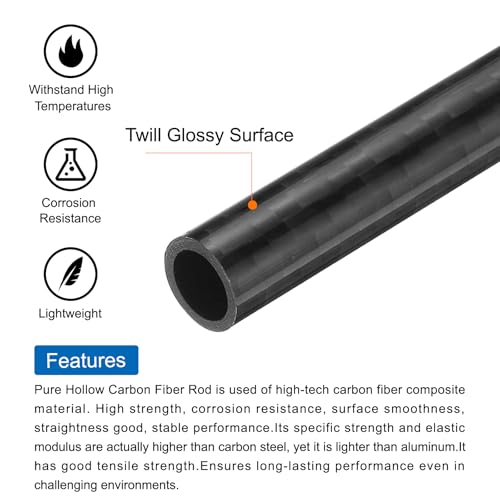 QUARKZMAN 1 Stück Kohlefaserrohr 6 x 8 x 330mm Glänzende Oberflächenstange 3K Roll Wrapped Reines Kohlefaser-Rundrohr für RC-Flugzeug Multicopter