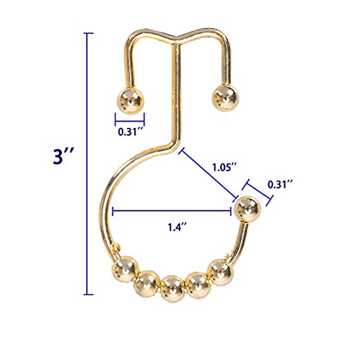 12Pcs Shower Curtain Hooks Rings For Bathroom, Stainless Steel Metal Rust Resistant Balance Sliding Double Hooks Shower Curtain Rings For Shower Curtains, Clothing, Towels, Etc. (Golden) #TOP2