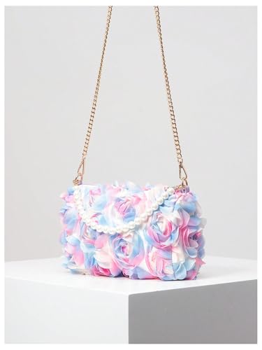 QWINEE Women's Faux Pearl Clutch Bag Flower Shape Small Crossbody Bag Evening Satchel Bag Tote Handbags Prom Bags Pink and Blue One Size4