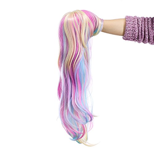 Swacc 26-Inch Long Curly Wave Cosplay Synthetic Wig Mixed Colorful Highlights #TOP4
