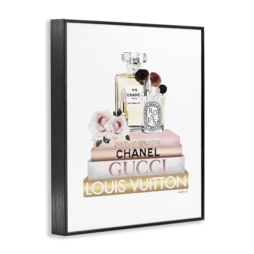 Image of Stupell Industries 'Glam Cosmetics on Fashion Books', Framed Giclee Art, Black, 11 x 14 Inches, Easy to Hang and Sturdy, Made in USA, by Amanda Greenwood